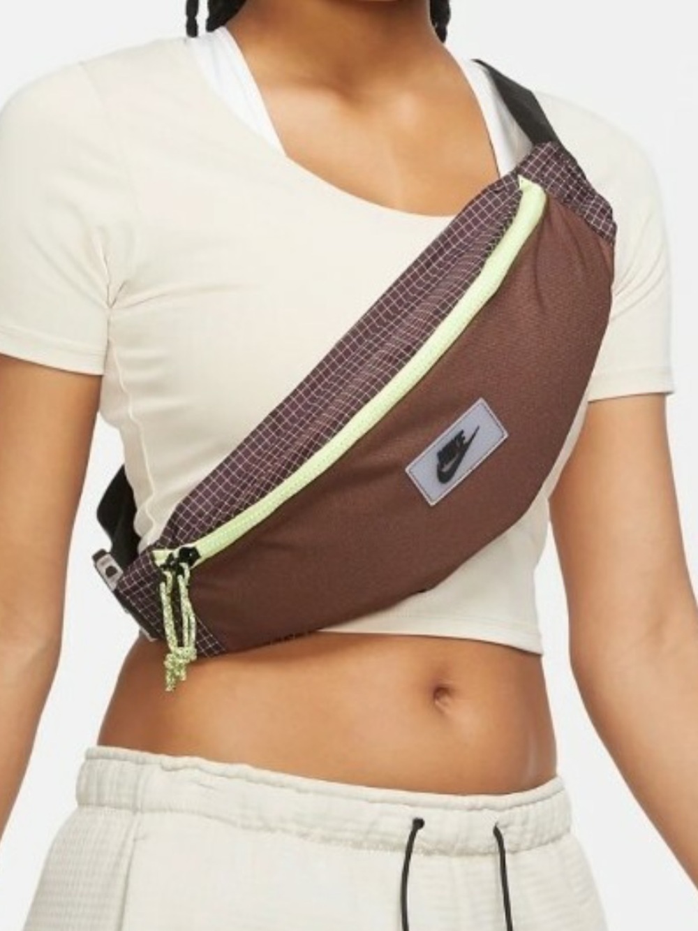 Nike Sportwear Heritage Hip fanny Pack Waist Crossbody Belt Bag Brown Lime Green